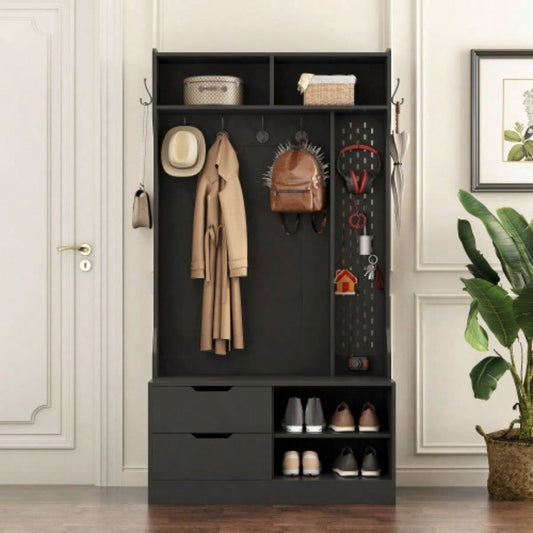 Hall Tree with 6 Hooks, Coat Hanger, Entryway, Storage, Entrance, Hallwa, black