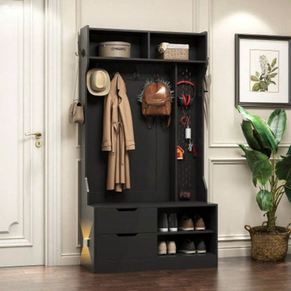 Hall Tree with 6 Hooks, Coat Hanger, Entryway, Storage, Entrance, Hallwa, black
