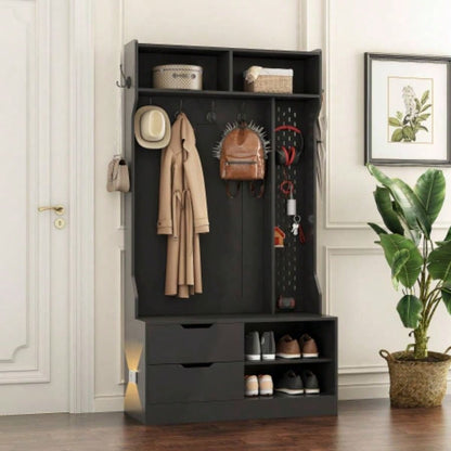 Hall Tree with 6 Hooks, Coat Hanger, Entryway, Storage, Entrance, Hallwa, black