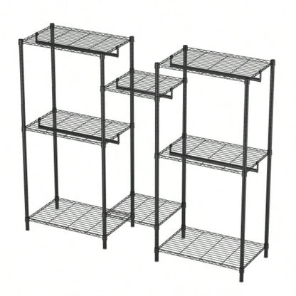 Heavy Duty Garment Rack, Freestanding Closet Organizer, Portable Wardrobe Clothes Rack, Adjustable Wire Shelving Clothes Rack with 8 Adjustable Wire Shelves and 5 Clothes Rails, Black