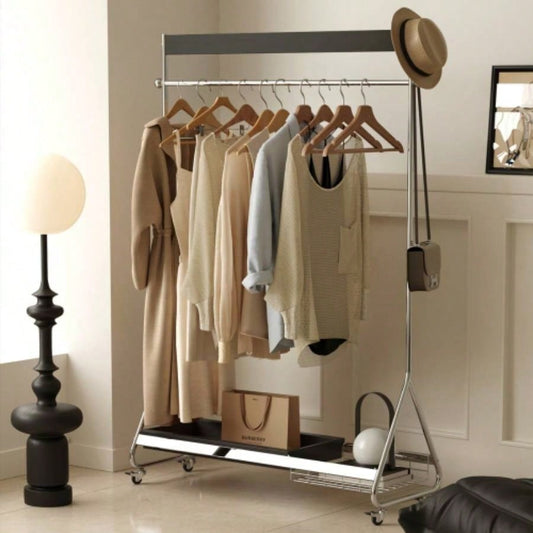 Leon clothes hanger black antique American clothes and hat rack retro home portable stainless steel bedroom floor storage shelf