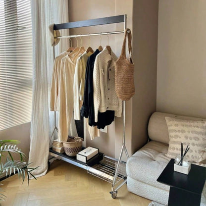Leon clothes hanger black antique American clothes and hat rack retro home portable stainless steel bedroom floor storage shelf