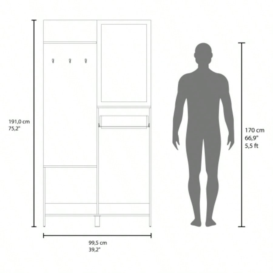 Hall Tree, 2 Doors, 1 Drawer, 1 Shelf, 1 Mirror