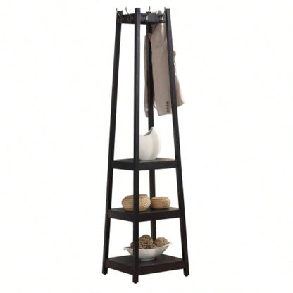 Vassen Coat Rack/ 3 - Tier Storage Shelves in Black