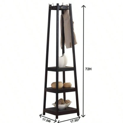 Vassen Coat Rack/ 3 - Tier Storage Shelves in Black