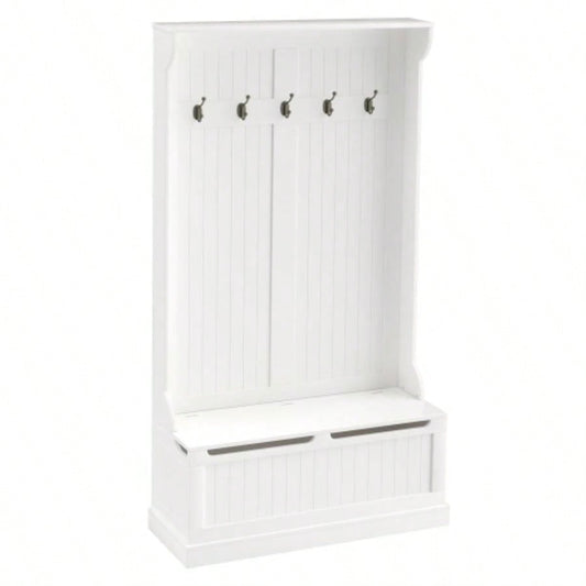 HOMCOM 38 3 - In - 1 Entryway Hall Tree with Storage, Coat Rack with Four Hooks and Shoe Storage, White