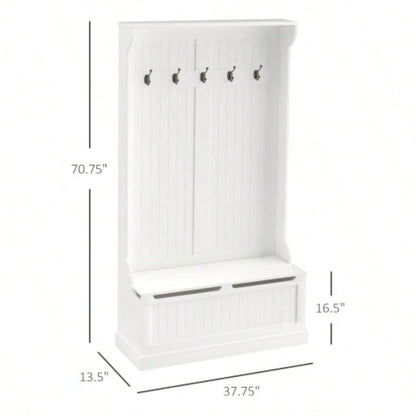 HOMCOM 38 3 - In - 1 Entryway Hall Tree with Storage, Coat Rack with Four Hooks and Shoe Storage, White