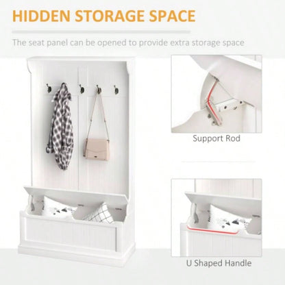 HOMCOM 38 3 - In - 1 Entryway Hall Tree with Storage, Coat Rack with Four Hooks and Shoe Storage, White