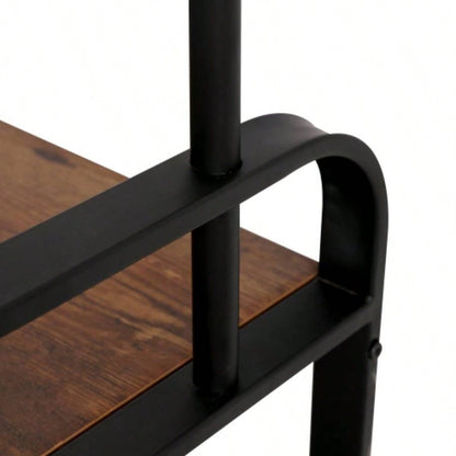 Coat Rack, Hall Tree with Shoe Entryway, Entryway with Coat Rack, 4 - in - 1, with 9 Removable Hooks, a Hanging Rod, 15x 28x 71 Inches, Rustic Brown and Black