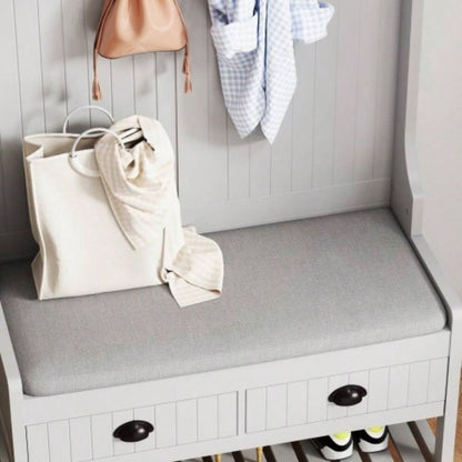 3 - in - 1 Hallway Hall Tree with 2 Storage Drawer and 4 Coat Rack, Wooden Entryway Shoe Rack with Padded Cushion, Mudroom with Top Storage Shelf