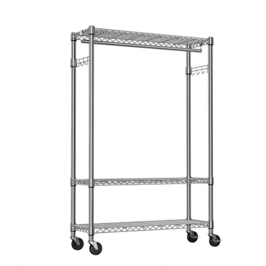 Heavy Duty Garment Rack on Wheels, Rolling Freestanding Closet Organizer and Clothes Rack Hanging Clothes with 1 Hang Rod, Adjustable Metal Wardrobe, 15. Dx 45.3x 75.6 H,