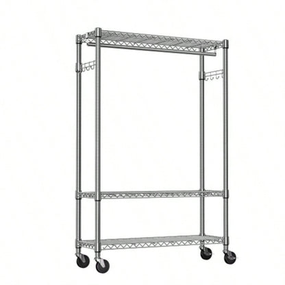 Heavy Duty Garment Rack on Wheels, Rolling Freestanding Closet Organizer and Clothes Rack Hanging Clothes with 1 Hang Rod, Adjustable Metal Wardrobe, 15. Dx 45.3x 75.6 H,