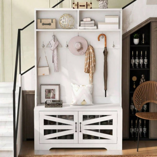 U - Can 43.3 Entryway with Coat Rack, 3 - in - 1 Design and Adjustable Shelves, Hall Tree with Hooks Entrance, Living Room