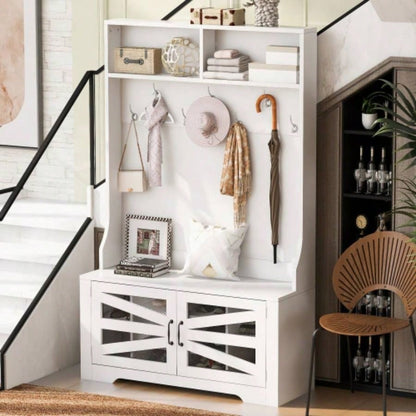 U - Can 43.3 Entryway with Coat Rack, 3 - in - 1 Design and Adjustable Shelves, Hall Tree with Hooks Entrance, Living Room