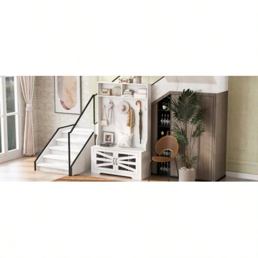 U - Can 43.3 Entryway with Coat Rack, 3 - in - 1 Design and Adjustable Shelves, Hall Tree with Hooks Entrance, Living Room