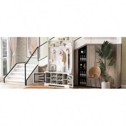 U - Can 43.3 Entryway with Coat Rack, 3 - in - 1 Design and Adjustable Shelves, Hall Tree with Hooks Entrance, Living Room