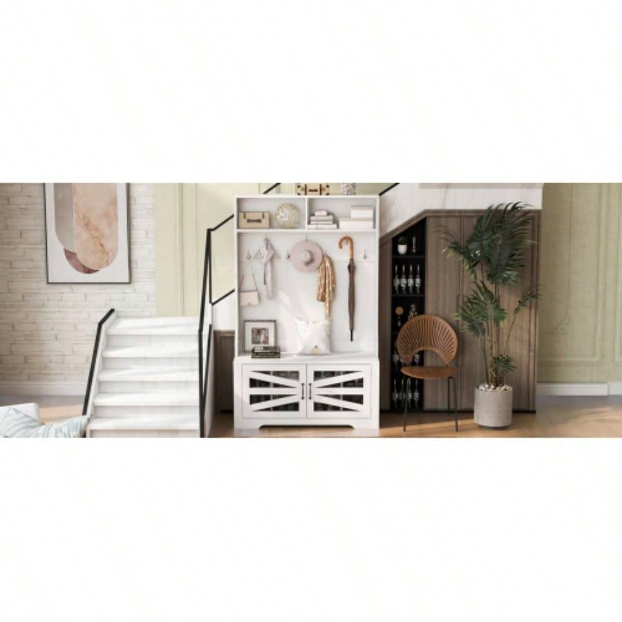 U - Can 43.3 Entryway with Coat Rack, 3 - in - 1 Design and Adjustable Shelves, Hall Tree with Hooks Entrance, Living Room