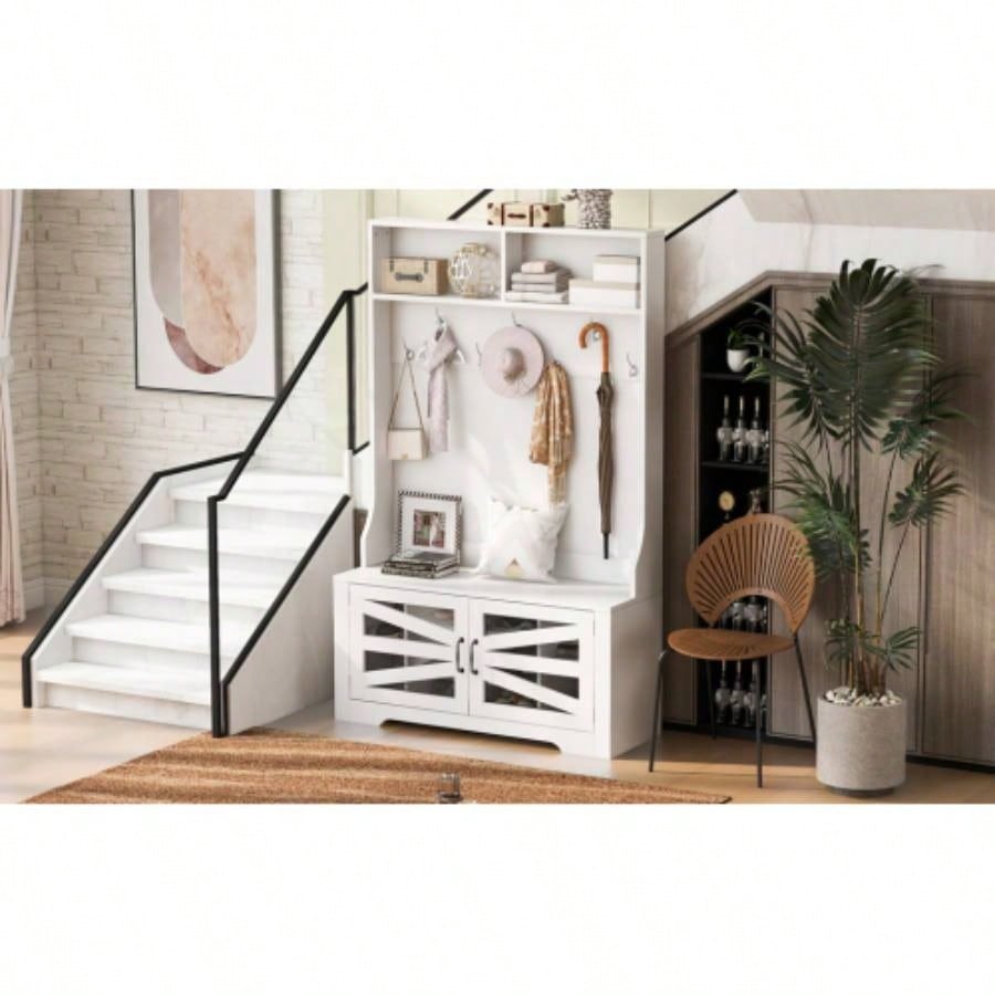U - Can 43.3 Entryway with Coat Rack, 3 - in - 1 Design and Adjustable Shelves, Hall Tree with Hooks Entrance, Living Room