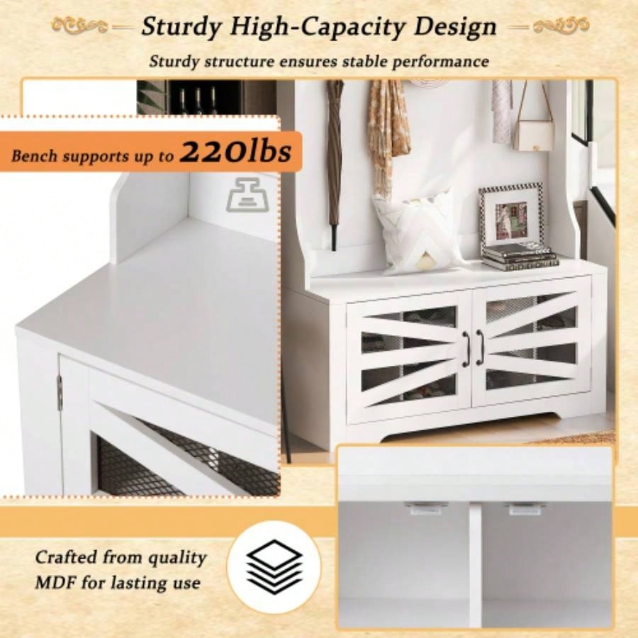 U - Can 43.3 Entryway with Coat Rack, 3 - in - 1 Design and Adjustable Shelves, Hall Tree with Hooks Entrance, Living Room