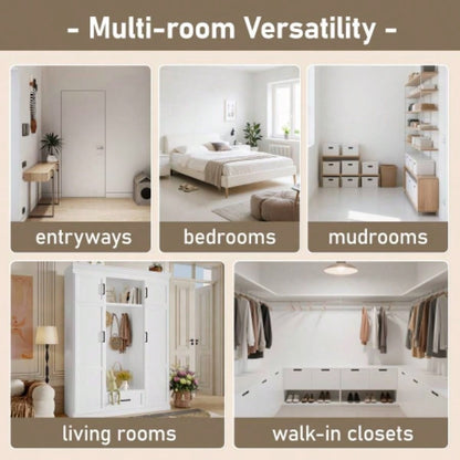 U - Can 85.2H Hall Tree with and 3 Hooks, Modern Entryway Storage Organizer Cabinet with 4 Doors, 1 Drawer and Adjustable Shelves Hallway, Entryway, Living Room