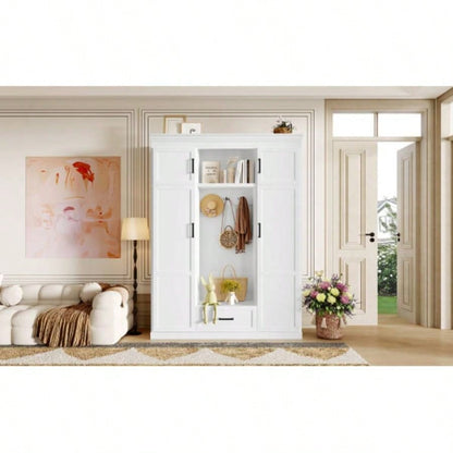 U - Can 85.2H Hall Tree with and 3 Hooks, Modern Entryway Storage Organizer Cabinet with 4 Doors, 1 Drawer and Adjustable Shelves Hallway, Entryway, Living Room