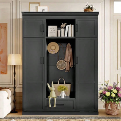 U - Can 85.2H Hall Tree with and 3 Hooks, Modern Entryway Storage Organizer Cabinet with 4 Doors, 1 Drawer and Adjustable Shelves Hallway, Entryway, Living Room