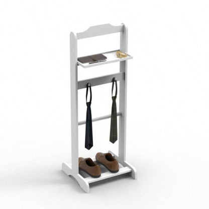 Accent Portable Garment Rack, Clothes Valet Stand with Storage Organizer, White