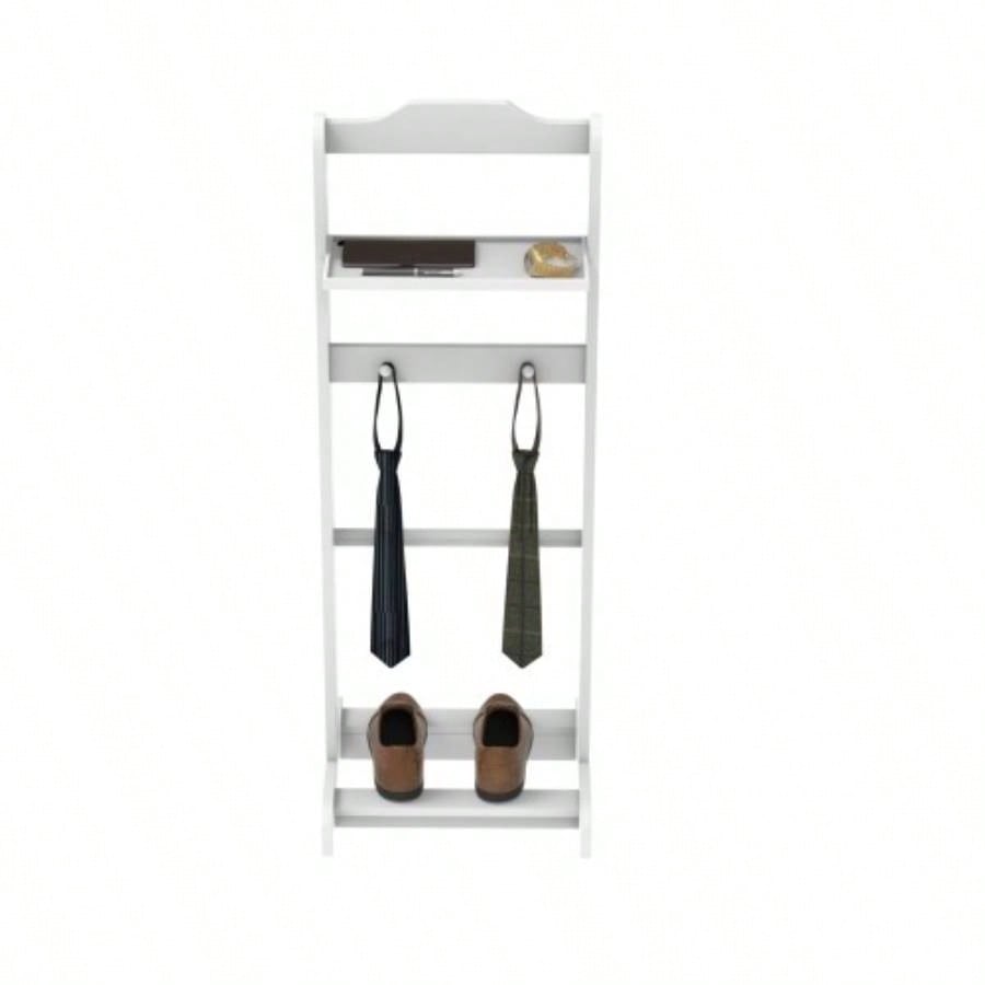 Accent Portable Garment Rack, Clothes Valet Stand with Storage Organizer, White