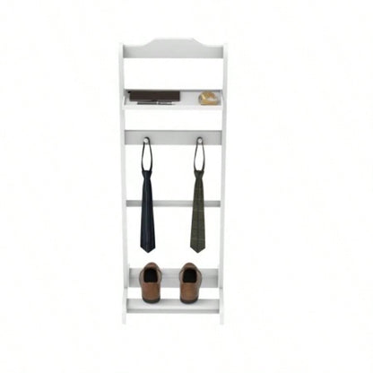 Accent Portable Garment Rack, Clothes Valet Stand with Storage Organizer, White