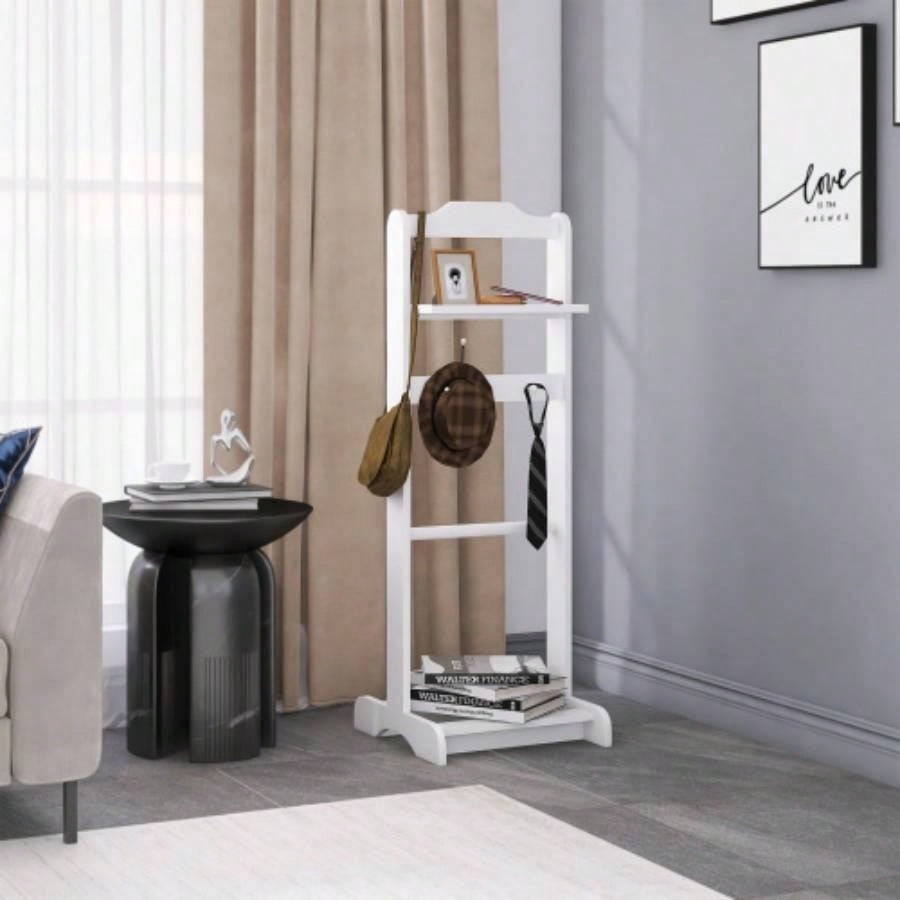 Accent Portable Garment Rack, Clothes Valet Stand with Storage Organizer, White