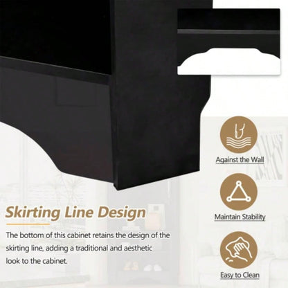 ON - TREND Minimalist Corner Hall Tree with Shoe, Versatile Entryway Coat Rack with 4 Hooks, Corner Cabinet with Adjustable Shelf Hallway, Living Room, Black, 29.571.6H