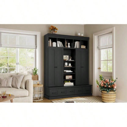 U - Can 78. H Hall Tree with and 5 Storage Cubbies, Modern Entryway Storage Organizer Cabinet with 4 Doors, 5 Drawers and Adjustable Shelves Hallway, Entryway, Living Room