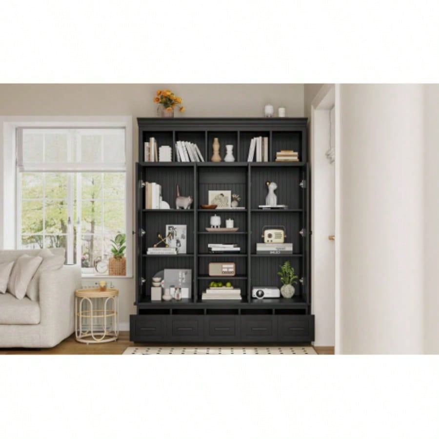 U - Can 78. H Hall Tree with and 5 Storage Cubbies, Modern Entryway Storage Organizer Cabinet with 4 Doors, 5 Drawers and Adjustable Shelves Hallway, Entryway, Living Room