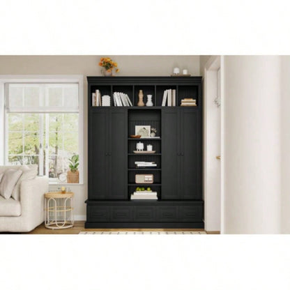 U - Can 78. H Hall Tree with and 5 Storage Cubbies, Modern Entryway Storage Organizer Cabinet with 4 Doors, 5 Drawers and Adjustable Shelves Hallway, Entryway, Living Room
