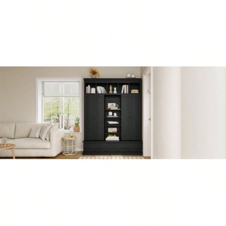 U - Can 78. H Hall Tree with and 5 Storage Cubbies, Modern Entryway Storage Organizer Cabinet with 4 Doors, 5 Drawers and Adjustable Shelves Hallway, Entryway, Living Room
