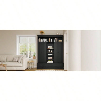 U - Can 78. H Hall Tree with and 5 Storage Cubbies, Modern Entryway Storage Organizer Cabinet with 4 Doors, 5 Drawers and Adjustable Shelves Hallway, Entryway, Living Room