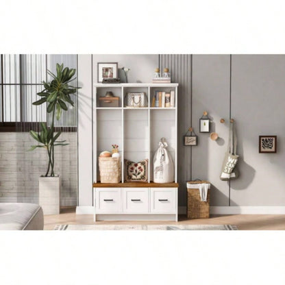 U - Can Modern Hall Tree with Entryway, 3 Shelves and Drawers, 40.2 Wide Hall Tree with Storage Hallway, Entryway, Living Room