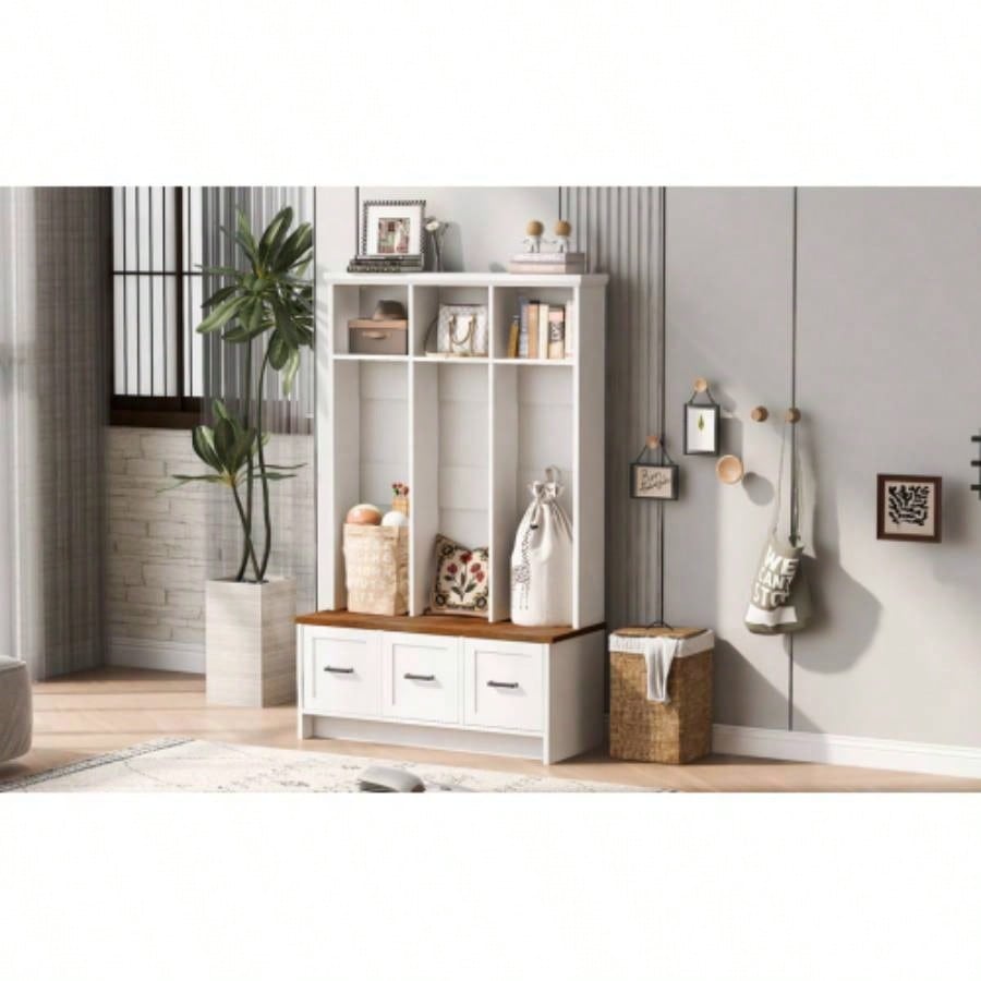 U - Can Modern Hall Tree with Entryway, 3 Shelves and Drawers, 40.2 Wide Hall Tree with Storage Hallway, Entryway, Living Room