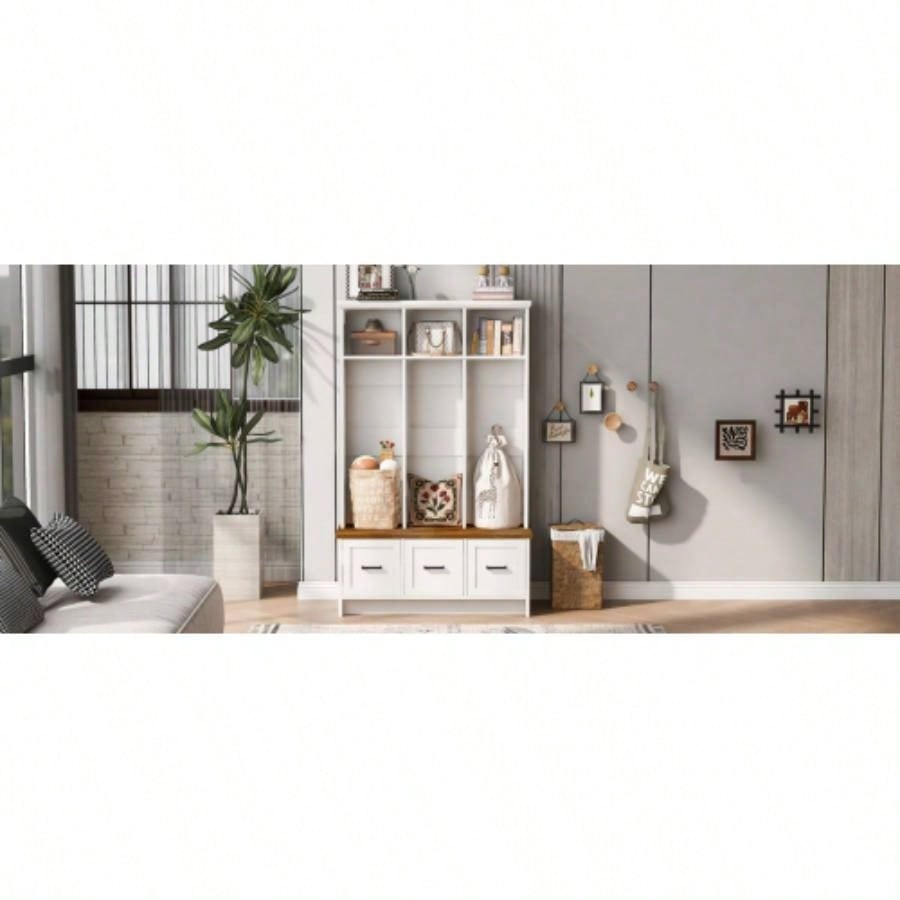 U - Can Modern Hall Tree with Entryway, 3 Shelves and Drawers, 40.2 Wide Hall Tree with Storage Hallway, Entryway, Living Room