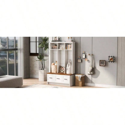 U - Can Modern Hall Tree with Entryway, 3 Shelves and Drawers, 40.2 Wide Hall Tree with Storage Hallway, Entryway, Living Room