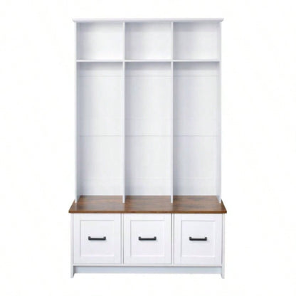 U - Can Modern Hall Tree with Entryway, 3 Shelves and Drawers, 40.2 Wide Hall Tree with Storage Hallway, Entryway, Living Room