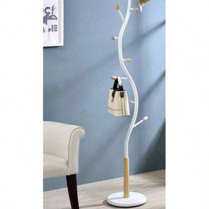 Arles Metal Whtie and Oak Standing Coat Rack