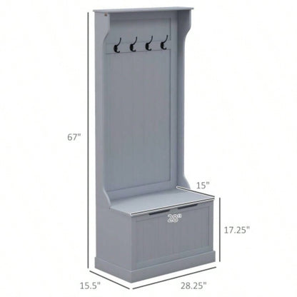 HOMCOM 28 3 - In - 1 Entryway Hall Tree with Storage, Coat Rack with Four Hooks and Shoe Storage, Gray