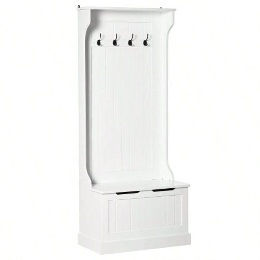 HOMCOM Hall Tree with Coat Rack, Storage and Sitting, White