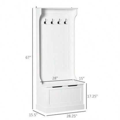 HOMCOM Hall Tree with Coat Rack, Storage and Sitting, White