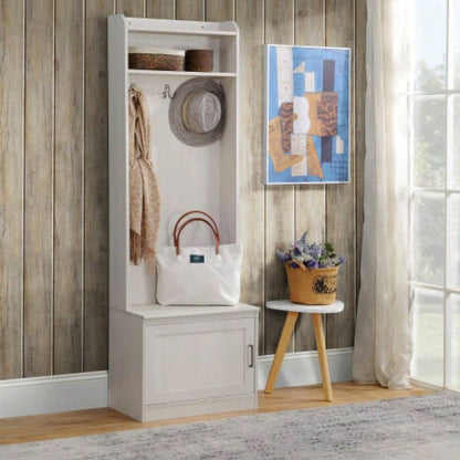HOMCOM Rustic Hall Tree with Shoe Storage, Entryway with Coat Rack, Accent Coat Tree with Storage Shelves Hallway, Mudroom, White Wood Grain