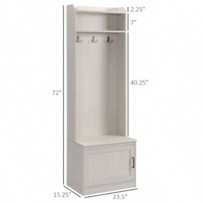 HOMCOM Rustic Hall Tree with Shoe Storage, Entryway with Coat Rack, Accent Coat Tree with Storage Shelves Hallway, Mudroom, White Wood Grain