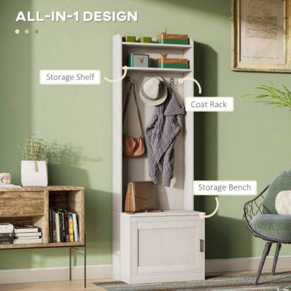 HOMCOM Rustic Hall Tree with Shoe Storage, Entryway with Coat Rack, Accent Coat Tree with Storage Shelves Hallway, Mudroom, White Wood Grain