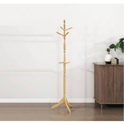 Natural Classic Coat Rack Solid Wood, 10 Hooks Coat Hanger Stand Entryway Home Furniture 1pc