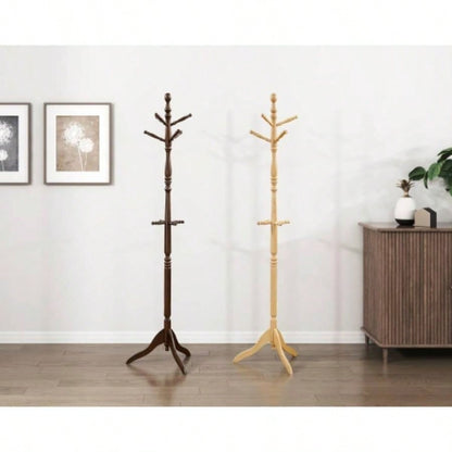 Natural Classic Coat Rack Solid Wood, 10 Hooks Coat Hanger Stand Entryway Home Furniture 1pc